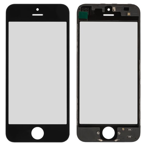 Стекло корпуса для iPhone 5, с рамкой, с OCA пленкой, черное