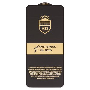 Захисне скло ESD 6D для Tecno Camon 20; Huawei Nova 8i; Xiaomi 13T, 14, 14T, Poco X6, сумісне з чохлом, Full Glue, Anti Static, без упаковки , чорний