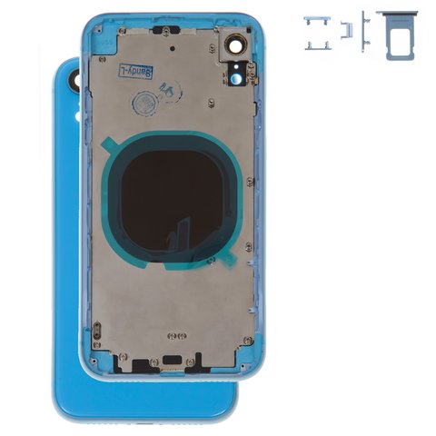 Housing compatible with iPhone XR, dark blue, with SIM card holders, with side buttons 