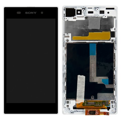 LCD compatible with Sony C6902 L39h Xperia Z1, C6903 Xperia Z1, C6906 Xperia Z1, C6943 Xperia Z1, white, with frame, Original PRC  