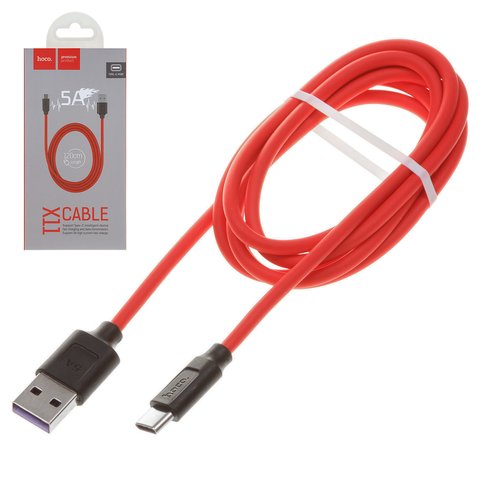USB Cable Hoco X11, USB type A, USB type C, 120 cm, 5 A, red, black 