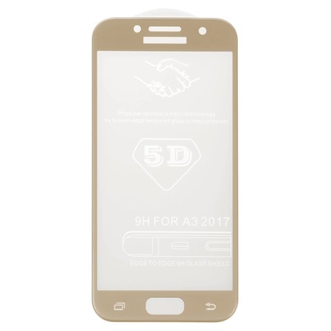 Vidrio de protección templado All Spares puede usarse con Samsung A320 Galaxy A3 2017 , 5D Full Glue, dorado, capa de adhesivo se extiende sobre toda la superficie del vidrio