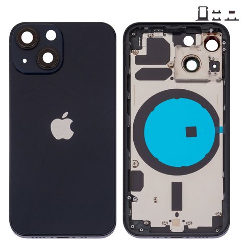 Carcasa puede usarse con iPhone 13 mini, negro, con botones laterales,  con sujetador de tarjeta SIM, midnight