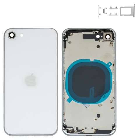 Carcasa puede usarse con iPhone SE 2020, blanco, con botones laterales,  con sujetador de tarjeta SIM