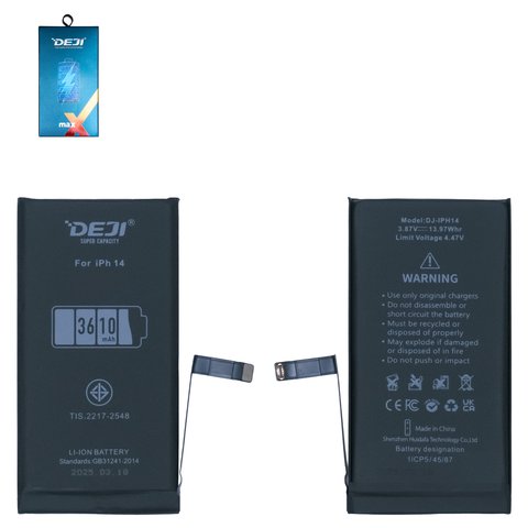 Аккумулятор Deji для Apple iPhone 14, Li ion, 3,87 B, 3610 мАч, повышенная ёмкость, original IC