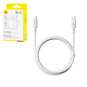 Cable USB Baseus Silky, 2xUSB tipo C, 200 cm, 100 W, blanco, de silicona, #P10377704213 01