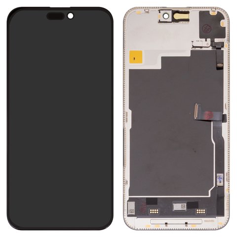 LCD compatible with iPhone 15 Pro Max, black, with frame, HC, without error, OLED , DD OLED OEM soft, 120Hz, diagnosable 