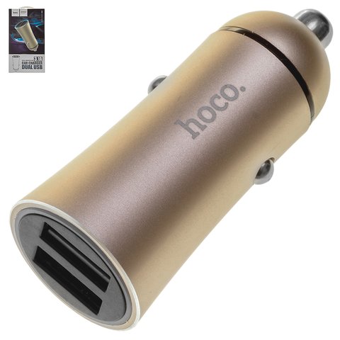 Автомобільний зарядний пристрій Hoco Z30A, 2 USB виходи 5В 2,4А , золотисте