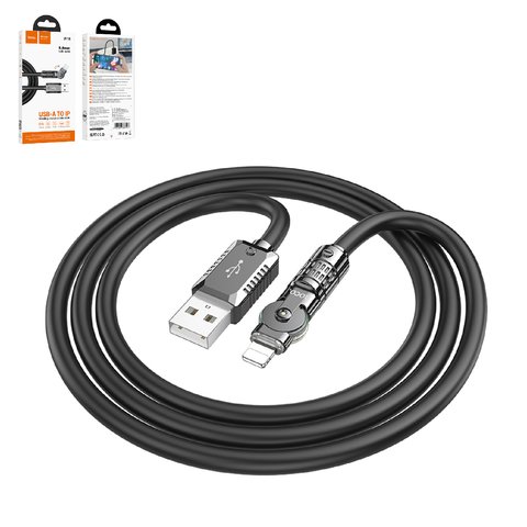 USB кабель Hoco U118, USB тип A, Lightning, 120 см, 2,4 А, чорний, #6942007603409