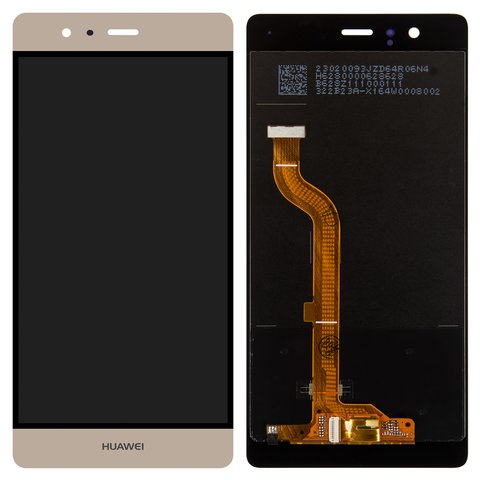 LCD compatible with Huawei P9, golden, Logo Huawei, without frame, original change glass  , EVA L09 Single SIM ; EVA L19, EVA L29 Dual SIM  