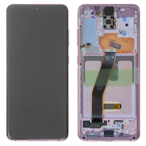 LCD compatible with Samsung G980 Galaxy S20, G981 Galaxy S20 5G, pink, with frame, Original, service pack, cloud pink  #GH82 22131C GH82 22123C