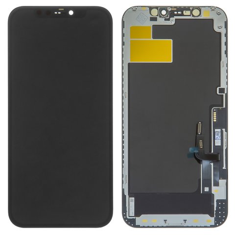 LCD compatible with iPhone 12, iPhone 12 Pro, black, with frame, PRC, with camera and proximity sensor plastics, Self welded OEM 