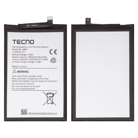 Battery BL 68BT compatible with Tecno Pova 6 Neo LI6 , Pova Neo 2, Pova Neo 3 LH6n , Li Polymer, 3.89 V, 7000 mAh, Original PRC  