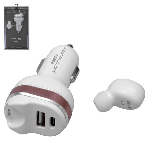 Auricular Konfulon BT 05, inalámbrica, de vacío, blanco, con cargador de coche salida USB de 5V 4.8A 
