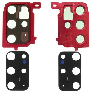 Vidrio de cámara puede usarse con Samsung G985 Galaxy S20 Plus, rojo, con marcos, aura red