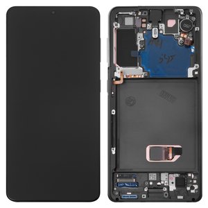 Pantalla LCD puede usarse con Samsung G991 Galaxy S21 5G, gris, con marco, Original PRC , phantom gray