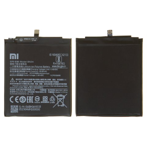 Batería BN3A puede usarse con Xiaomi Redmi Go, Li Polymer, 3.85 V, 3000 mAh, Original PRC 