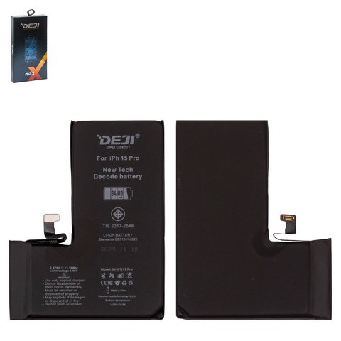 Batería Deji puede usarse con Apple iPhone 15 Pro, Li ion, 3.879 V, 3400 mAh, mayor capacidad, sin mensaje de error, decode battery