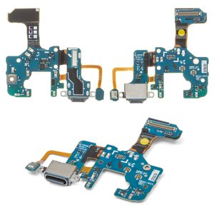 Шлейф для Samsung N950F Galaxy Note 8, N950FD Galaxy Note 8 Duos, мікрофона, конектора зарядки, з компонентами, Original PRC , плата зарядки, після демонтажу