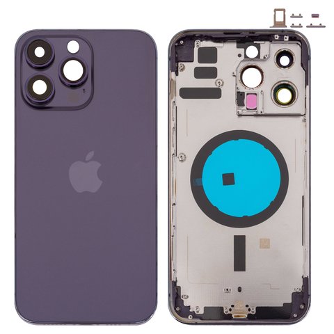 Корпус для iPhone 14 Pro Max, фиолетовый, с держателем SIM карты, с боковыми кнопками, Original PRC , EU Version, deep purple