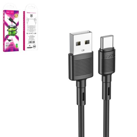 USB кабель Hoco X83, USB тип C, USB тип A, 100 см, 3 A, чорний, #6931474770905