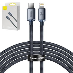 USB кабель Baseus Crystal Shine Series, USB тип C, Lightning, 200 см, 20 Вт, чорний, #CAJY000301