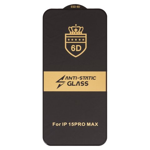 Защитное стекло ESD 6D для Apple iPhone 15 Pro Max, совместимо с чехлом, Full Glue, Anti Static, без упаковки , черный