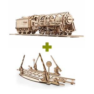 Механічний 3D-пазл UGEARS Набір 2 в 1: Локомотив + Рейки